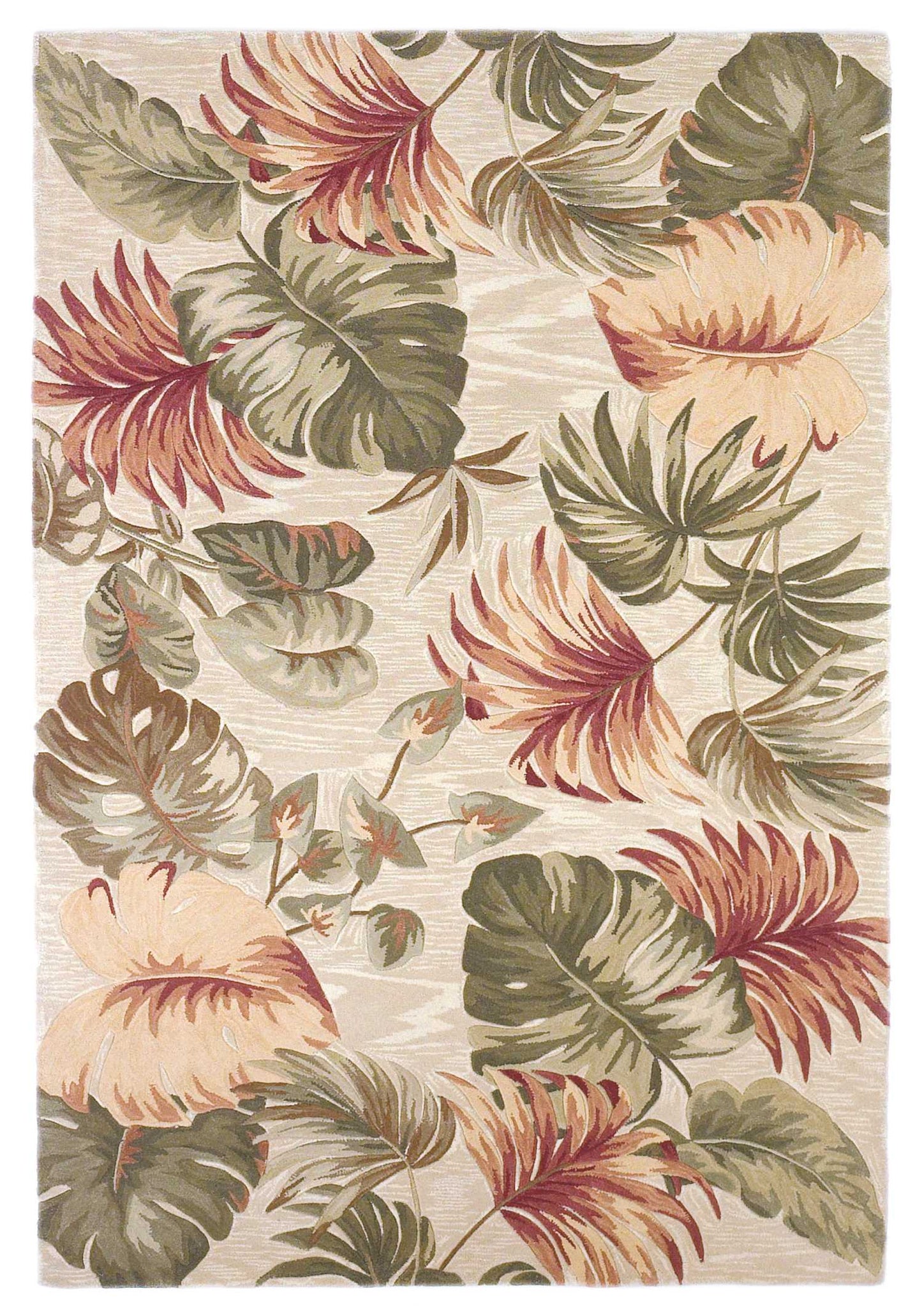 HomeRoots 3' x 5' Beige Palm Leaves Wool Indoor Area Rug
