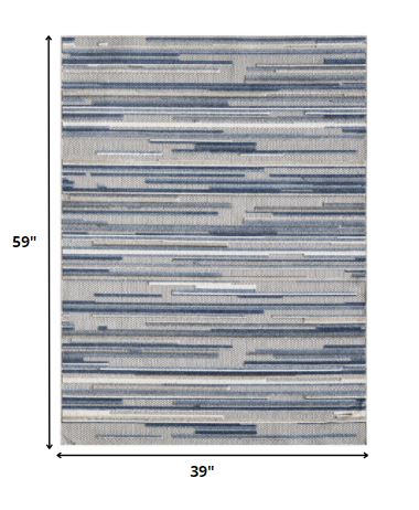 HomeRoots 3' x 5' Blue Abstract Striped Indoor Outdoor Area Rug