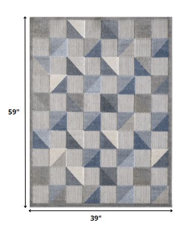HomeRoots 3' x 5' Blue Gray Triangle Indoor Outdoor Area Rug