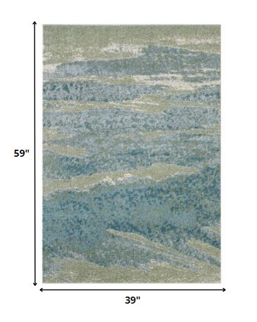 HomeRoots 3' x 5' Blue Sage Impressionistic Ocean Area Rug