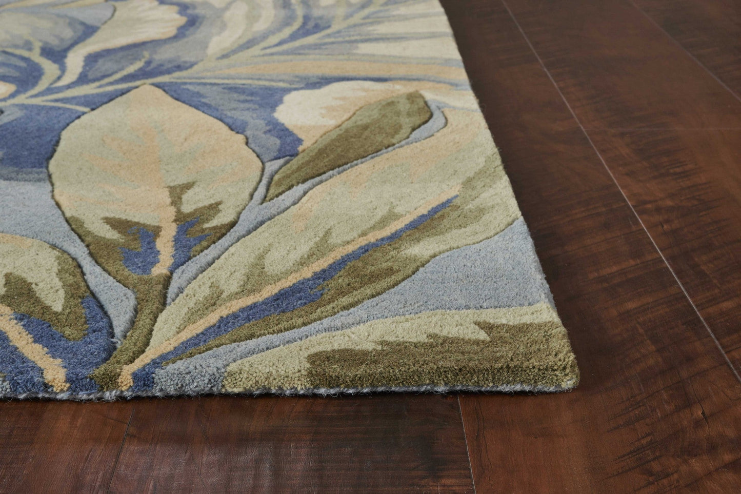 HomeRoots 3' x 5' Blue Tropical Leaves Wool Indoor Area Rug