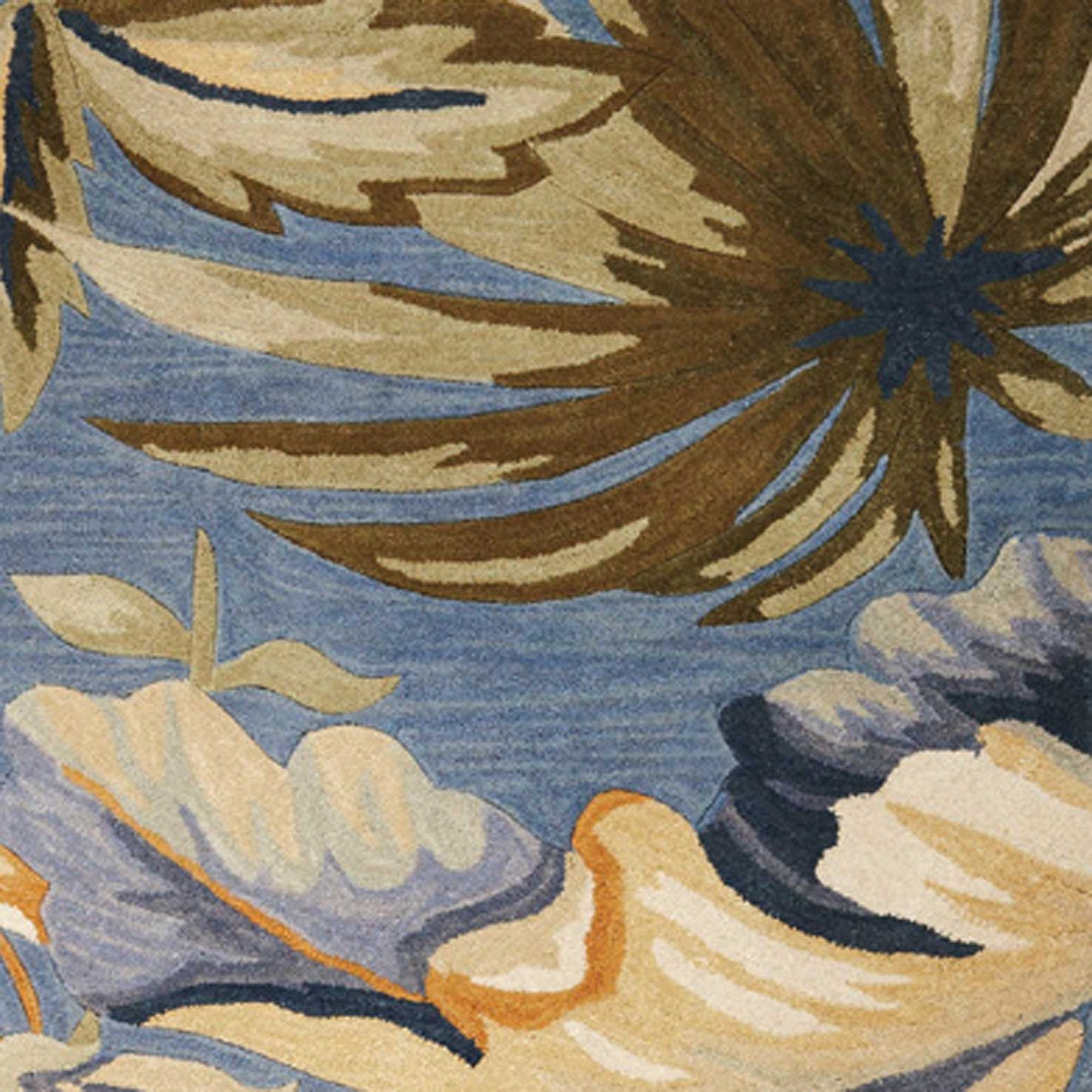 HomeRoots 3' x 5' Blue Tropical Leaves Wool Indoor Area Rug