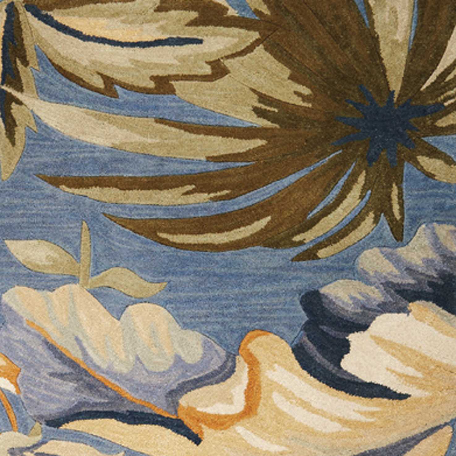 HomeRoots 3' x 5' Blue Tropical Leaves Wool Indoor Area Rug