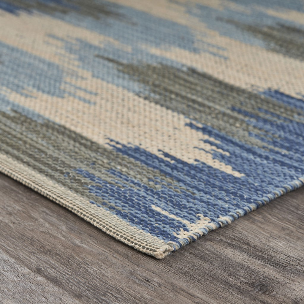 HomeRoots 3' x 5' Blue and Cream Ikat Pattern Area Rug