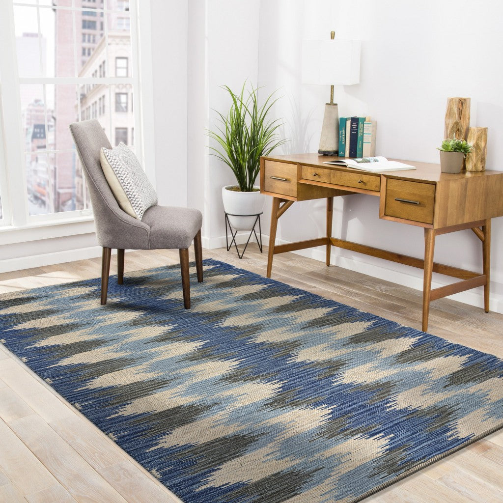 HomeRoots 3' x 5' Blue and Cream Ikat Pattern Area Rug