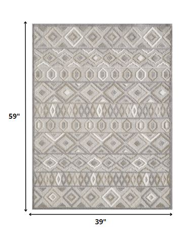 HomeRoots 3' x 5' Gray Ivory Aztec Pattern Indoor Outdoor Area Rug