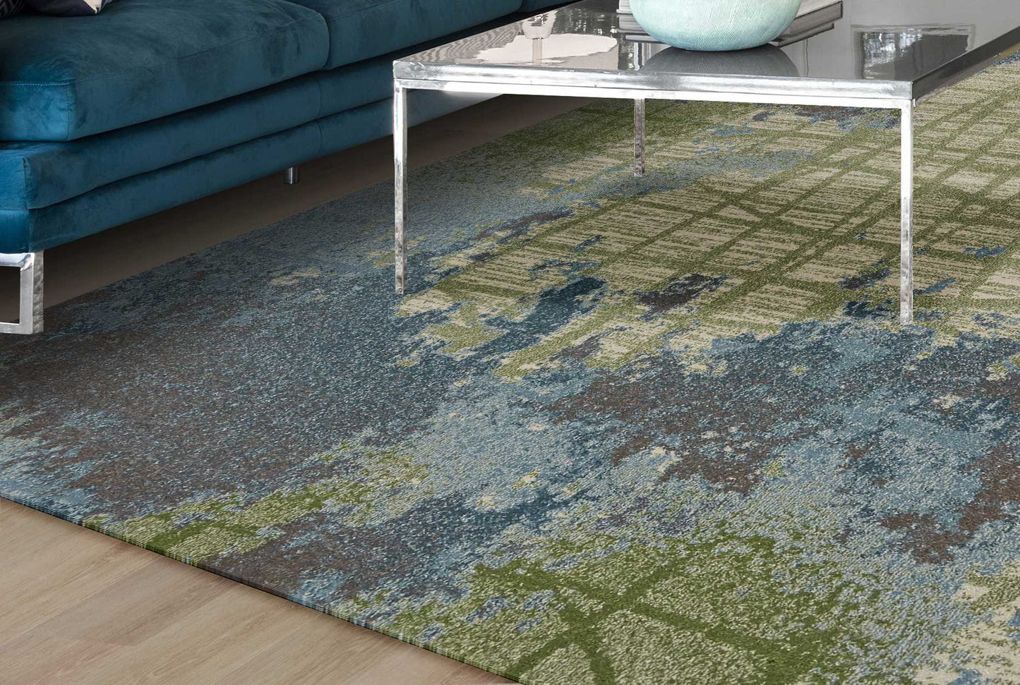 HomeRoots 3' x 5' Green or Blue Abstract Watercolor Area Rug