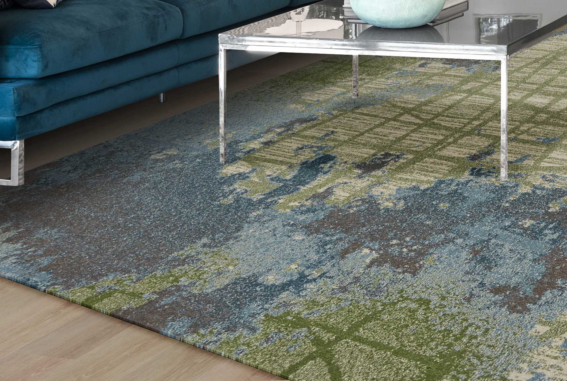HomeRoots 3' x 5' Green or Blue Abstract Watercolor Area Rug