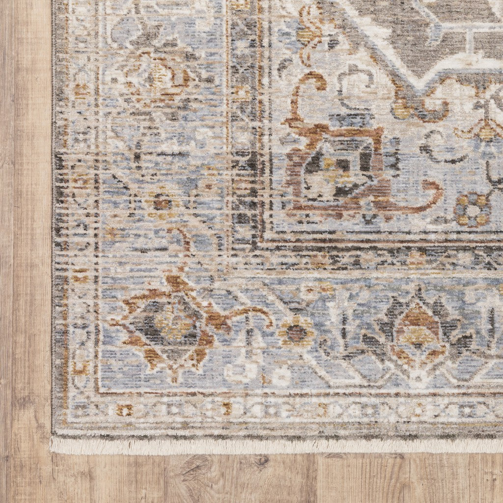 HomeRoots 3' x 5' Grey Blue Machine Woven Medallion Indoor Area Rug