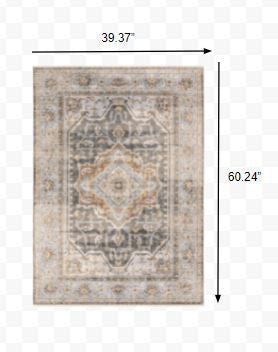 HomeRoots 3' x 5' Grey Blue Machine Woven Medallion Indoor Area Rug