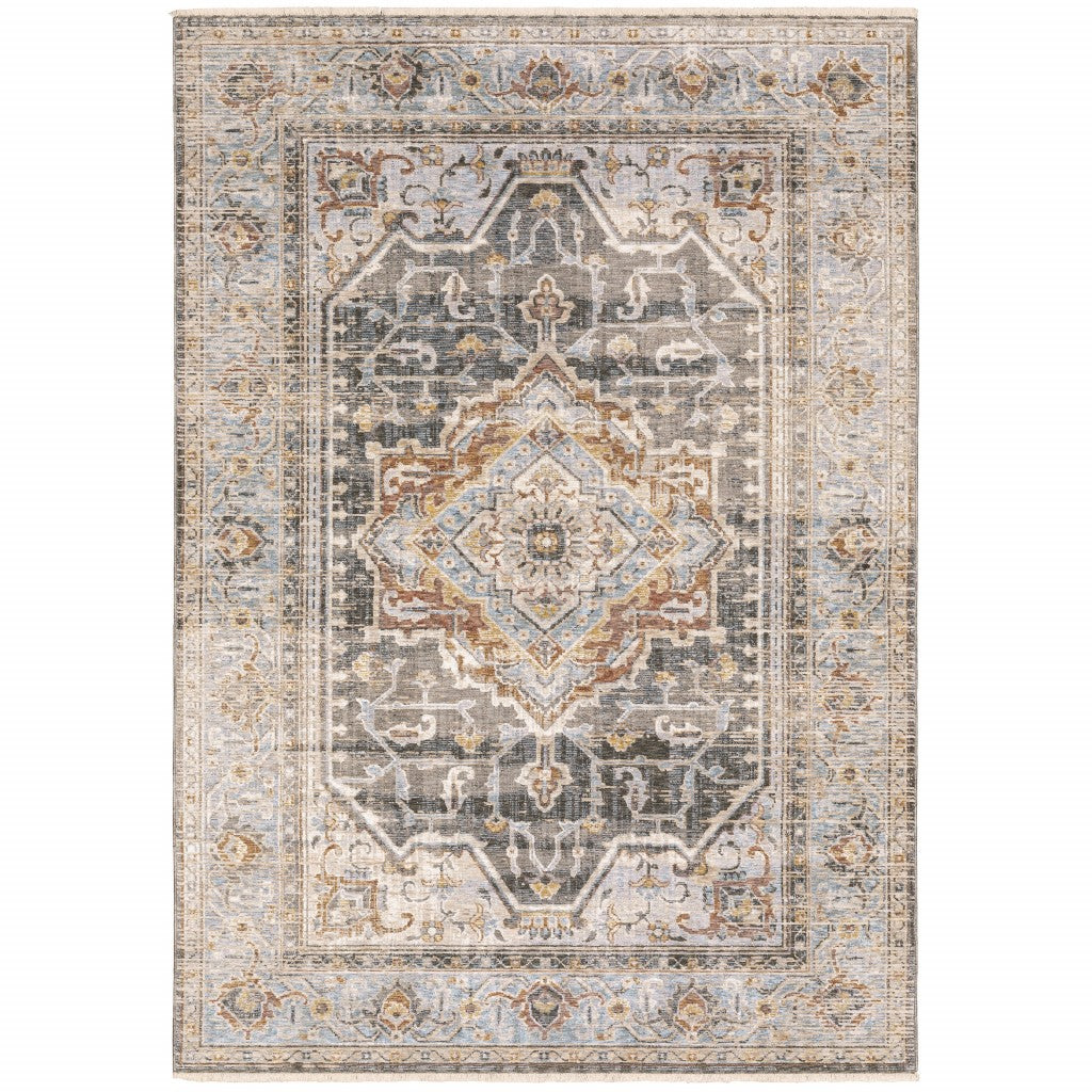 HomeRoots 3' x 5' Grey Blue Machine Woven Medallion Indoor Area Rug