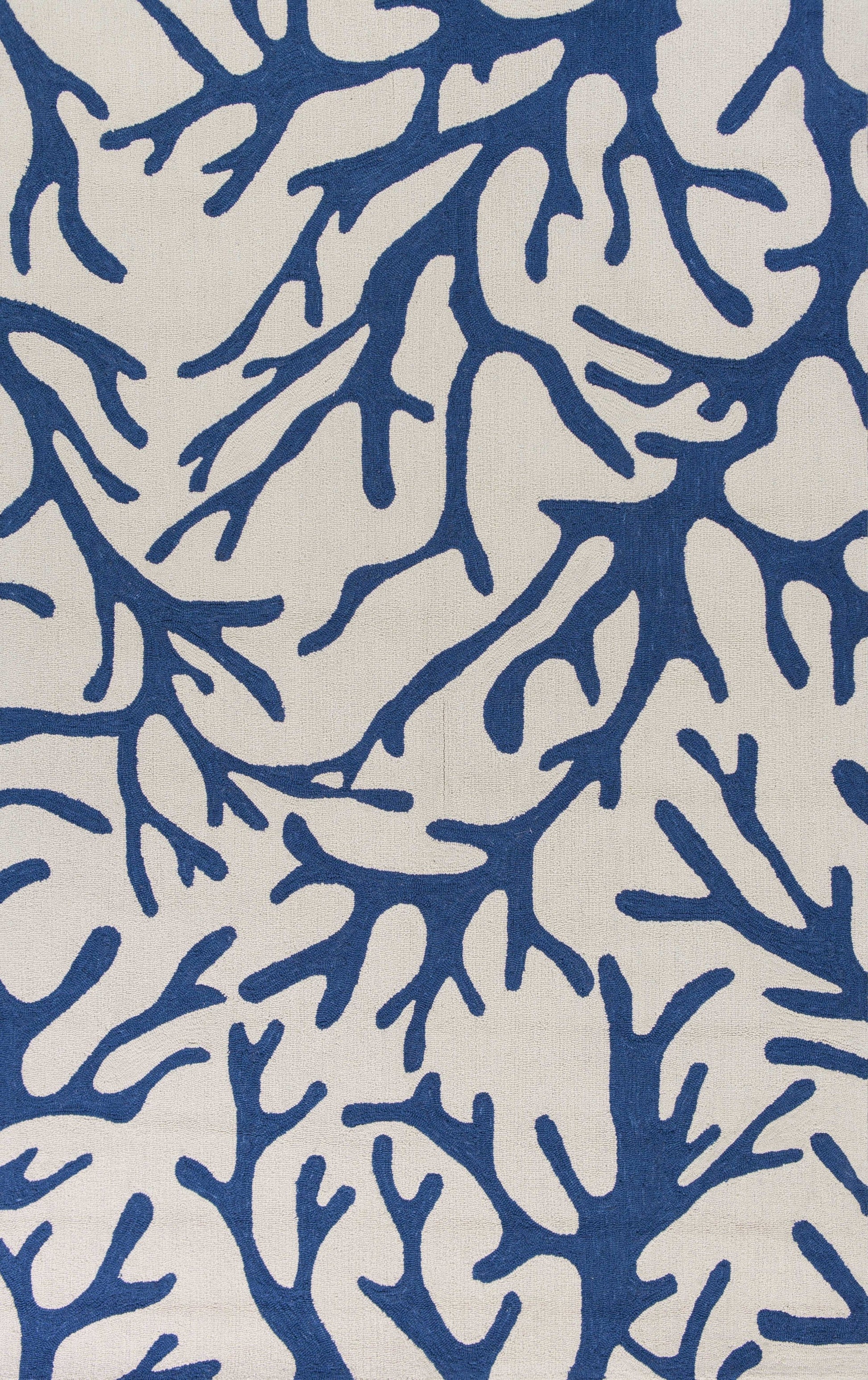 HomeRoots 3' x 5' Ivory or Blue Coral Area Rug
