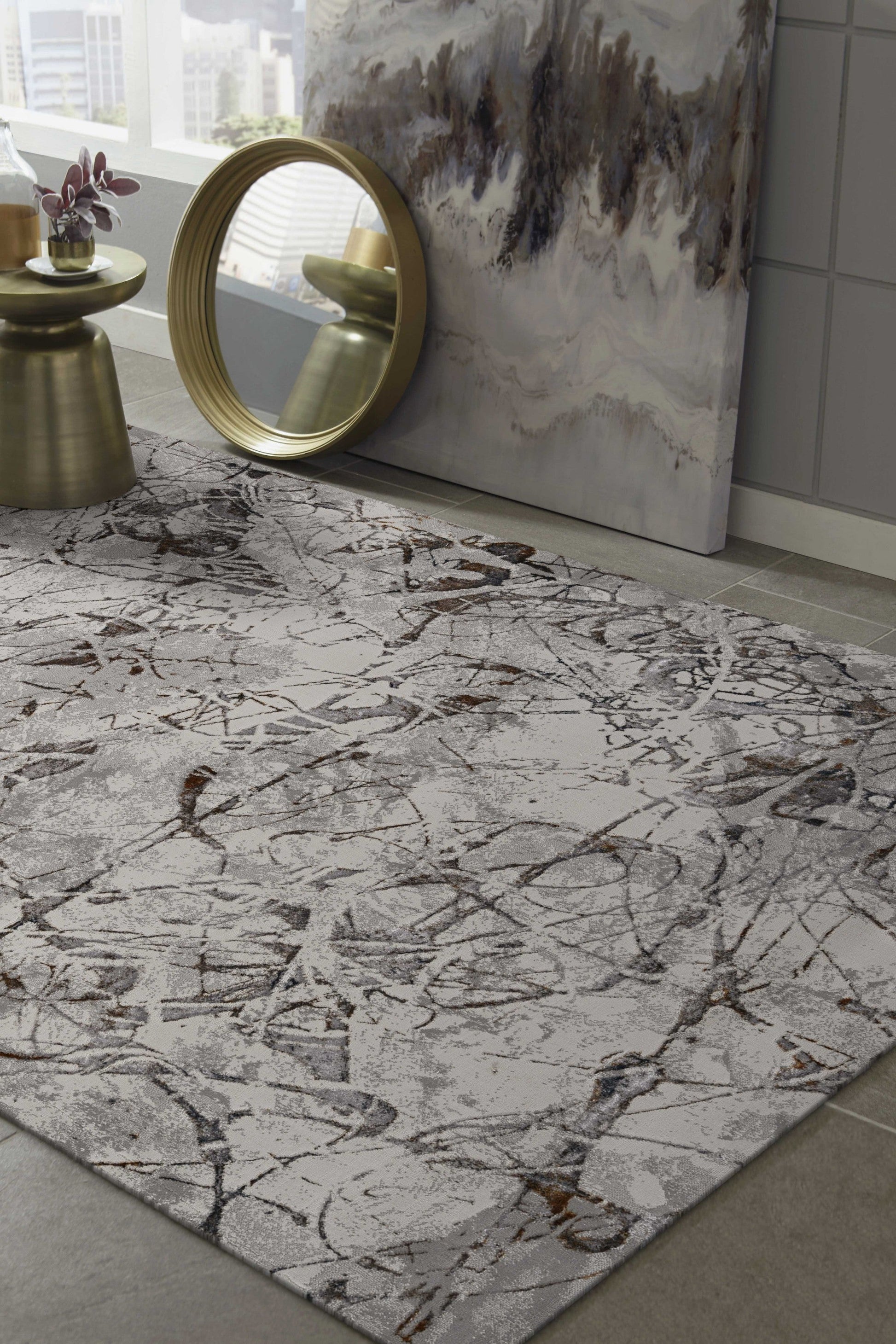 HomeRoots 3' x 5' Ivory or Grey Abstract Area Rug