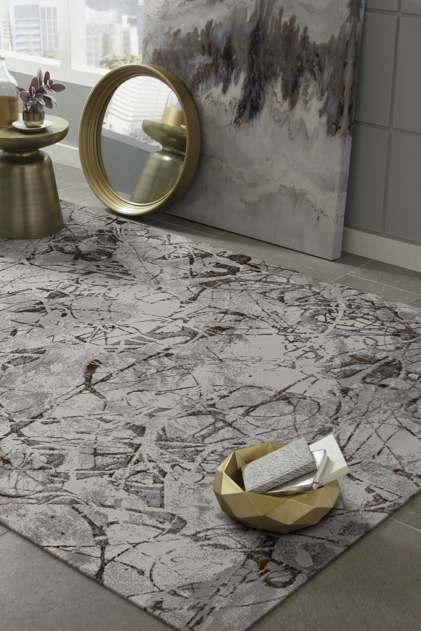 HomeRoots 3' x 5' Ivory or Grey Abstract Area Rug