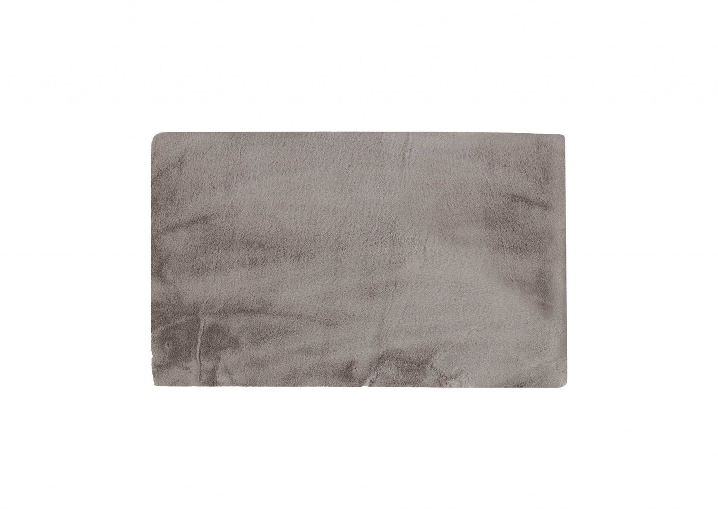HomeRoots 3' x 5' Luxe Faux Rabbit Fur Rectangular Rug in Grey Finish