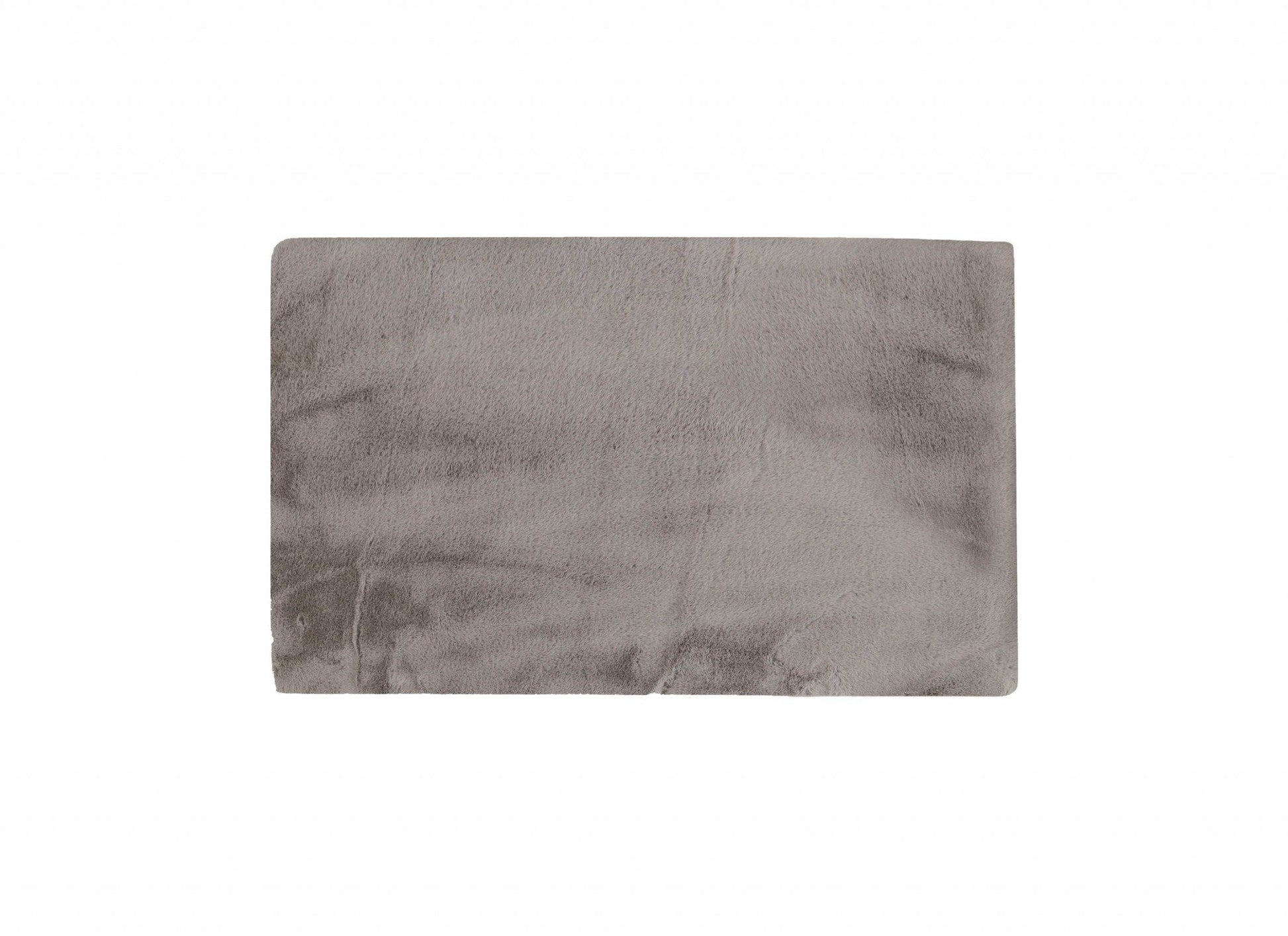 HomeRoots 3' x 5' Luxe Faux Rabbit Fur Rectangular Rug in Grey Finish