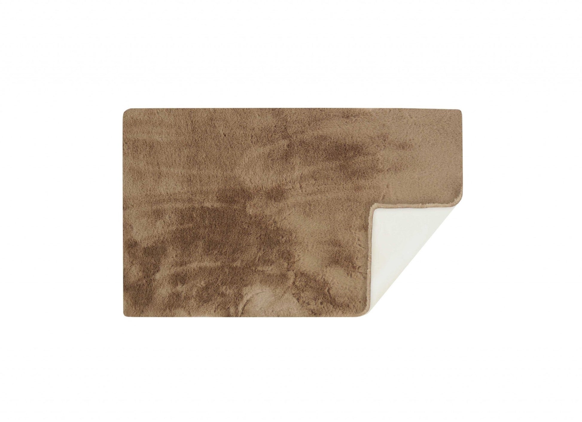 HomeRoots 3" x 5" Luxe Faux Rabbit Fur Rectangular Rug in Taupe Finish