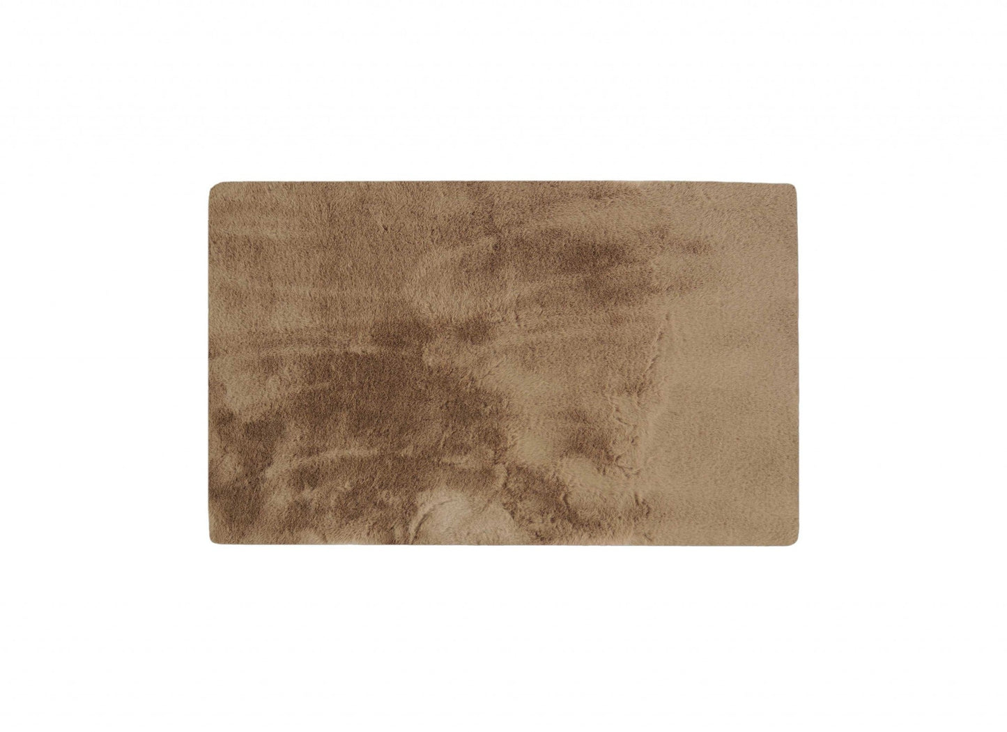 HomeRoots 3" x 5" Luxe Faux Rabbit Fur Rectangular Rug in Taupe Finish
