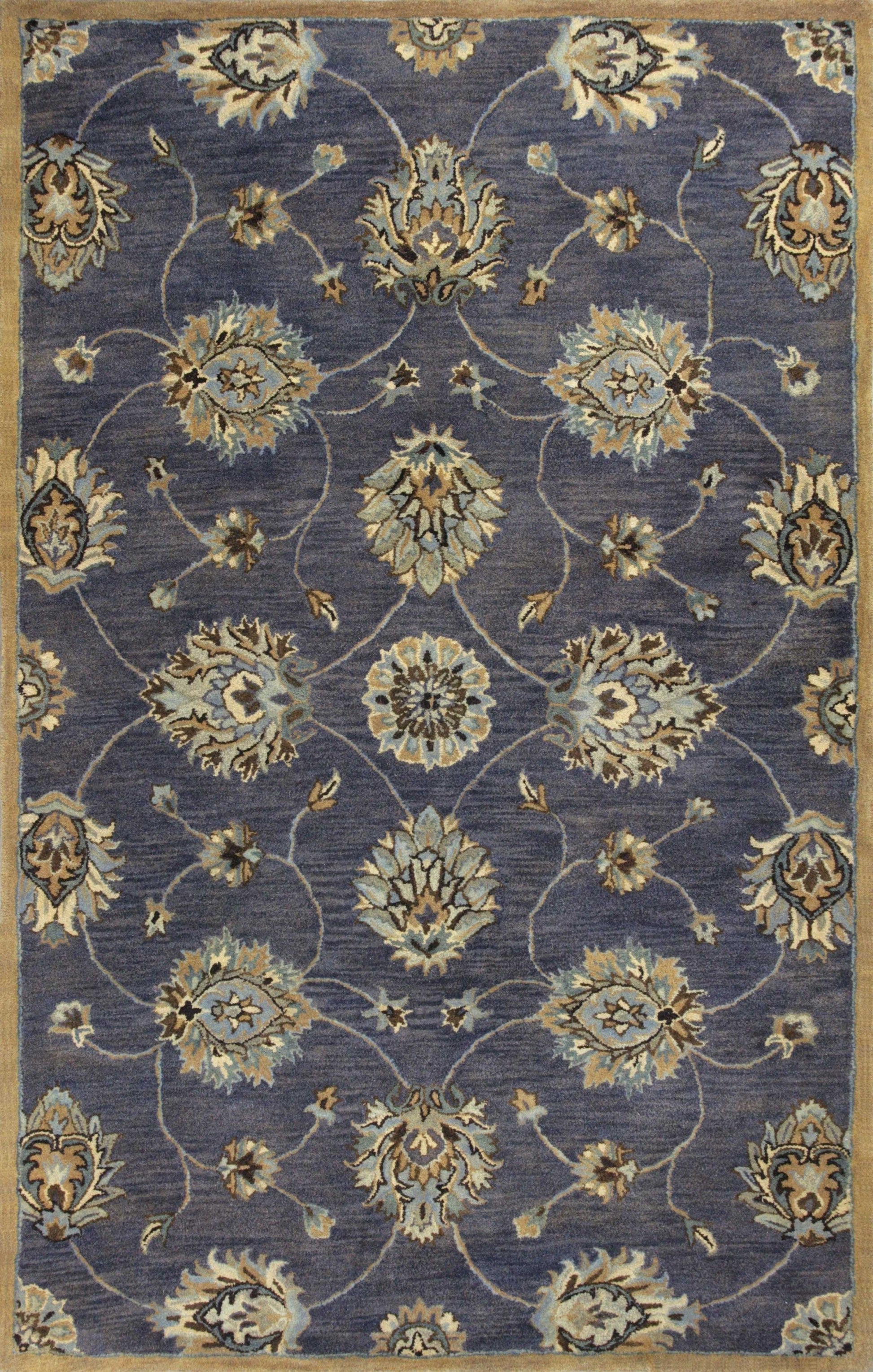 HomeRoots 3' x 5' Midnight Floral Vines Wool Area Rug