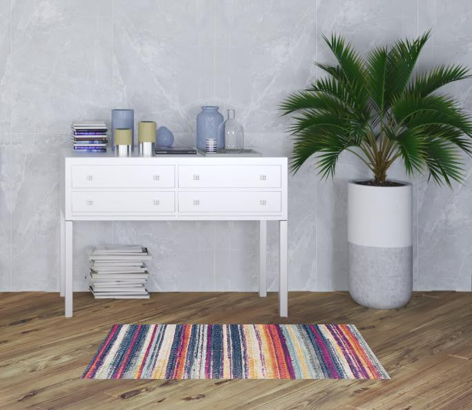 HomeRoots 3' x 5' Multicolor Irregular Striped Area Rug