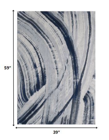 HomeRoots 3' x 5' Navy Ivory Abstract Strokes Modern Area Rug