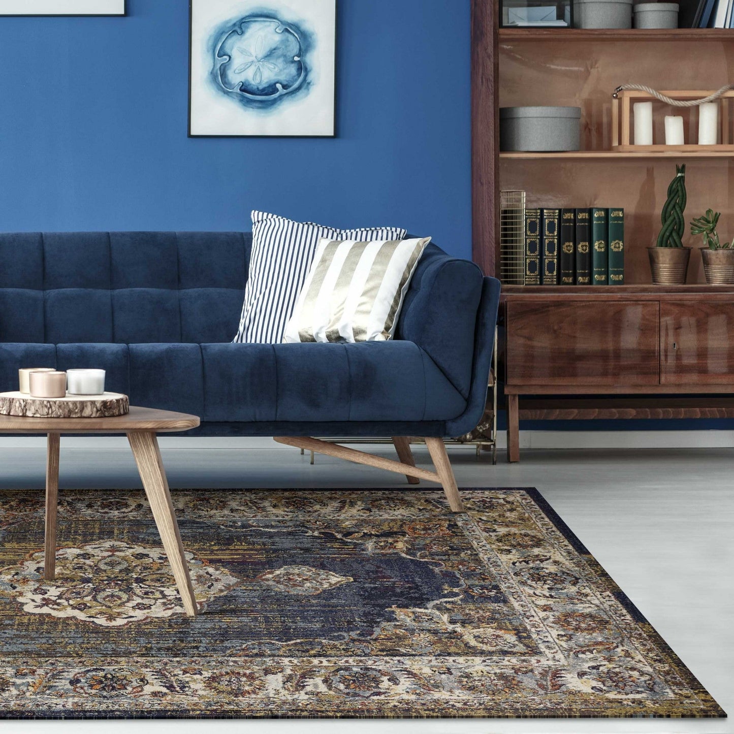 HomeRoots 3' x 5' Navy Traditional Bordered Area Rug