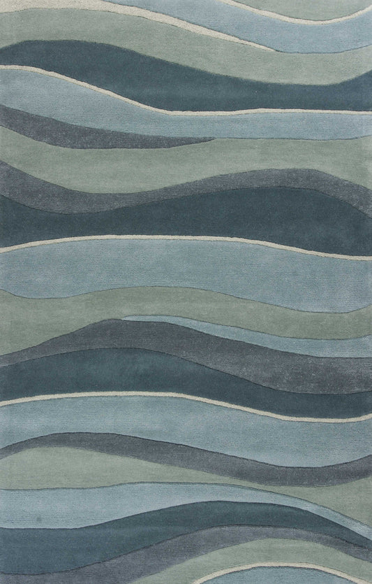 HomeRoots 3 x 5' Ocean Blue Teal Hand Tufted Abstract Waves Indoor Area Rug