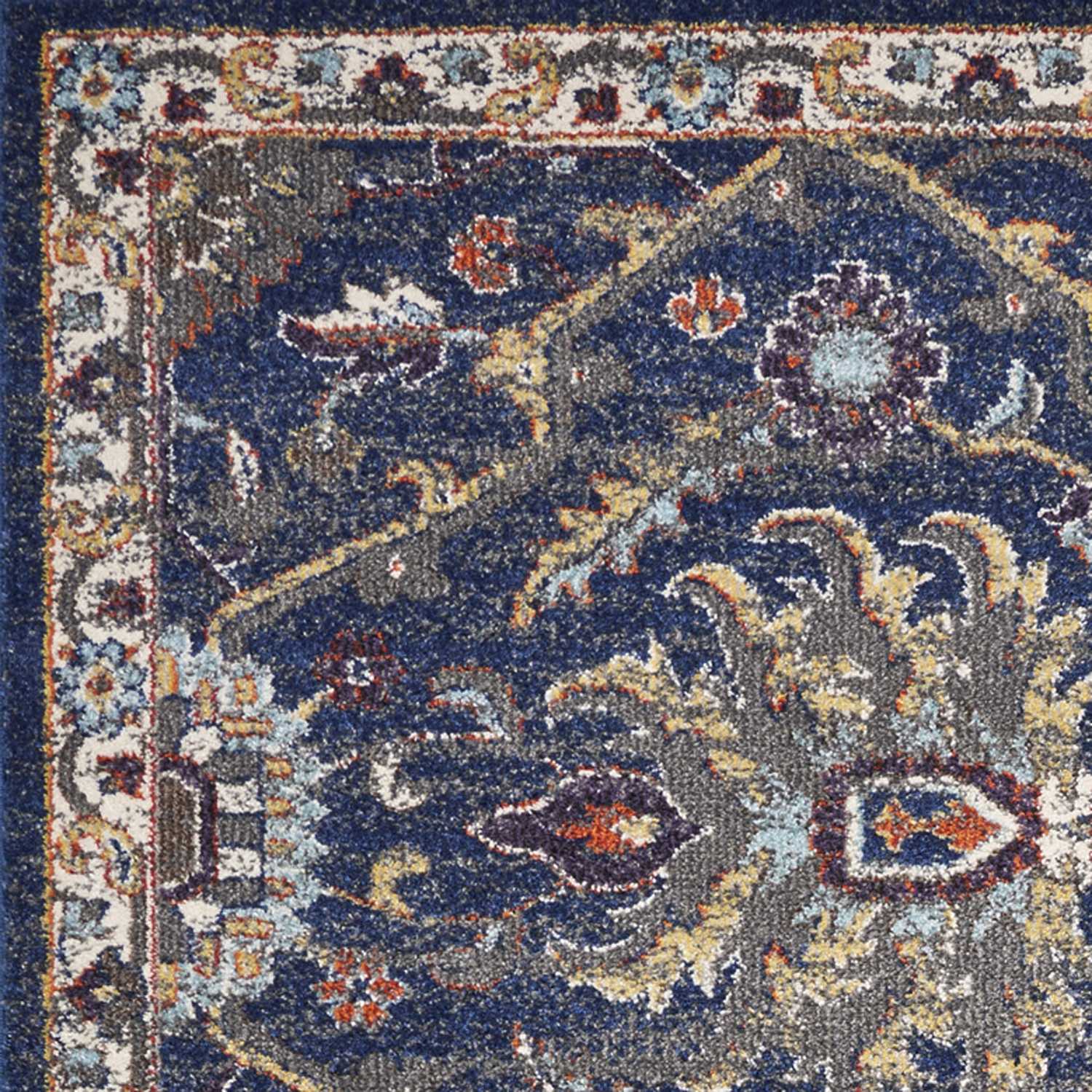 HomeRoots 3' x 5' Royal Blue Machine Woven Floral Traditional Indoor Area Rug