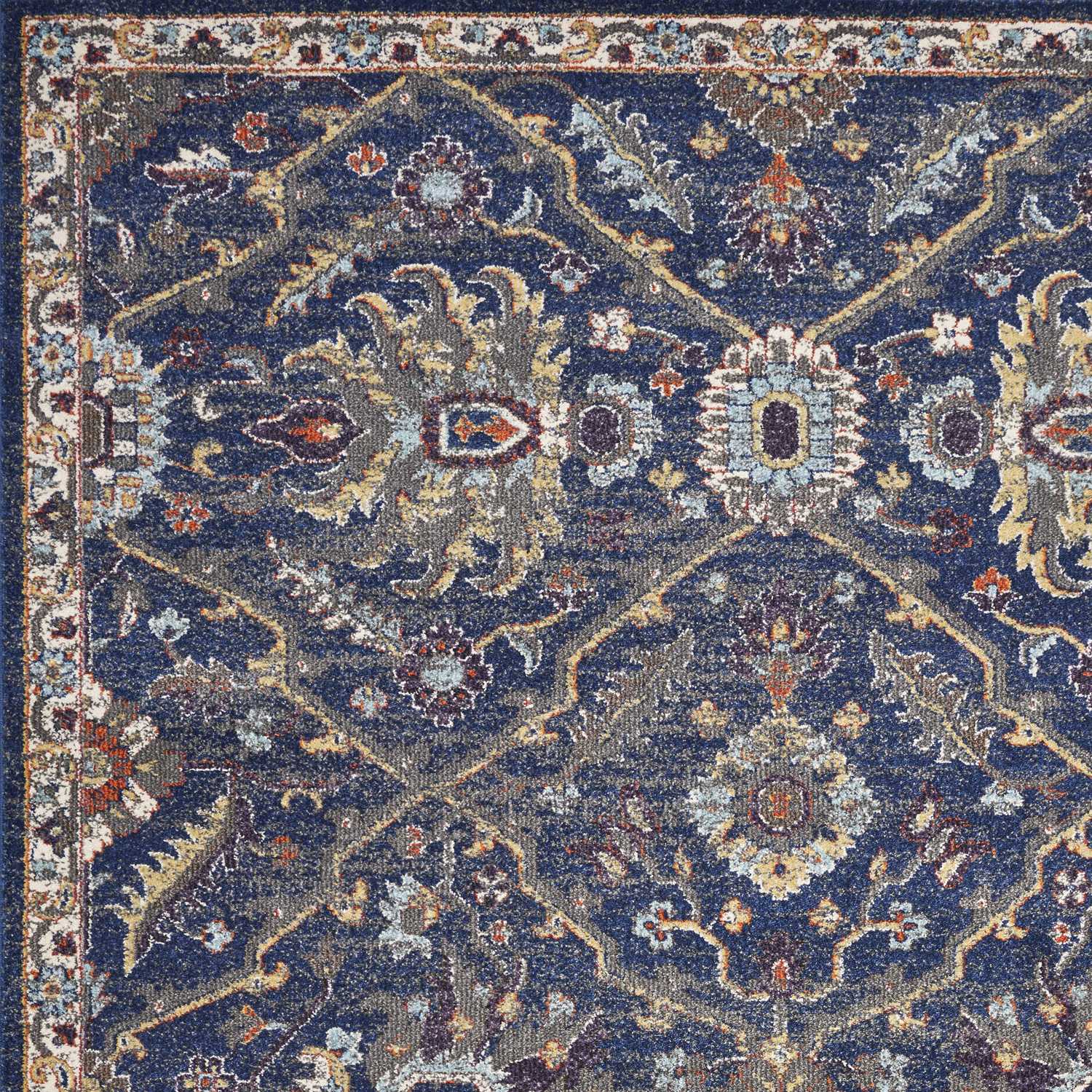 HomeRoots 3' x 5' Royal Blue Machine Woven Floral Traditional Indoor Area Rug