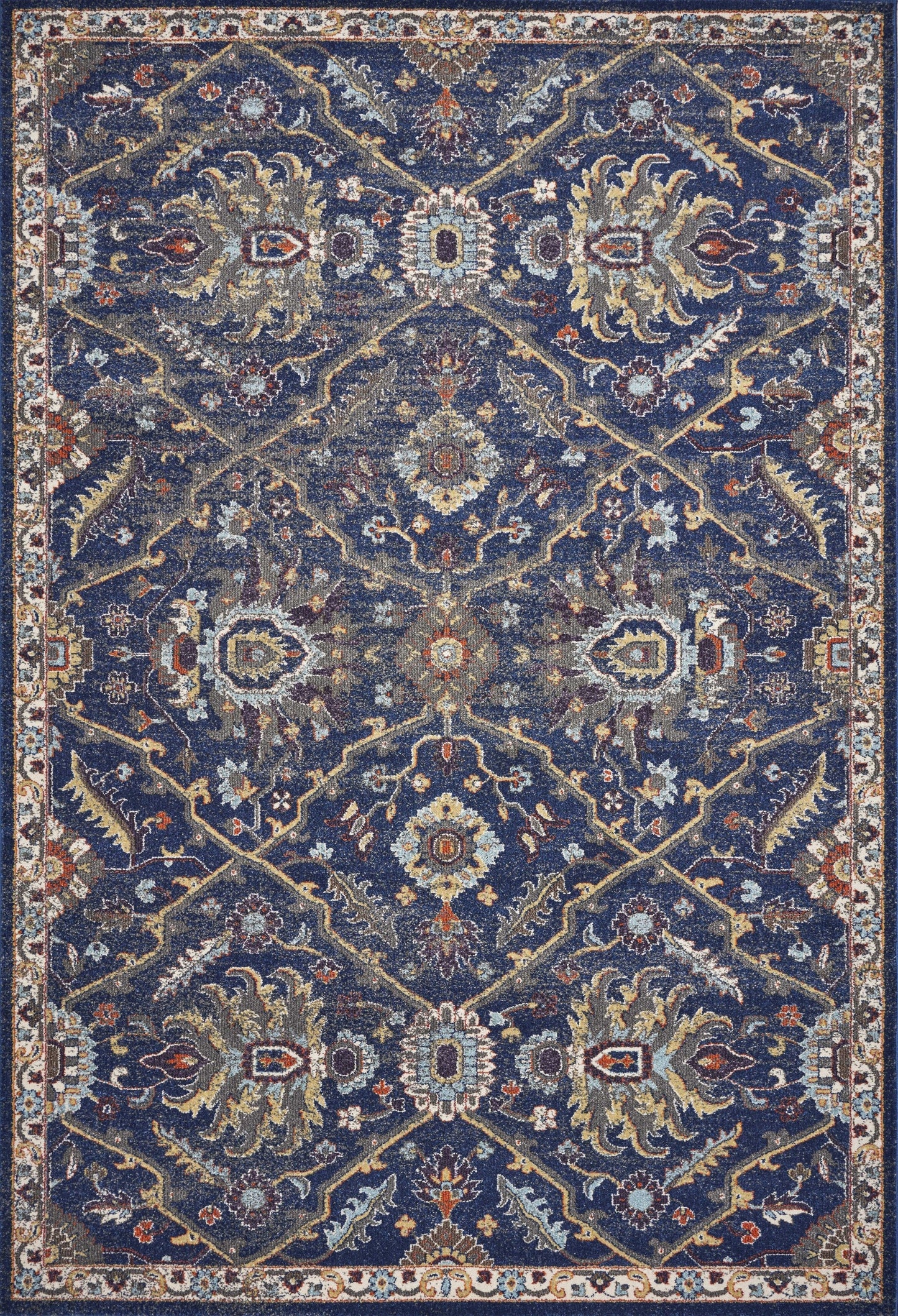HomeRoots 3' x 5' Royal Blue Machine Woven Floral Traditional Indoor Area Rug