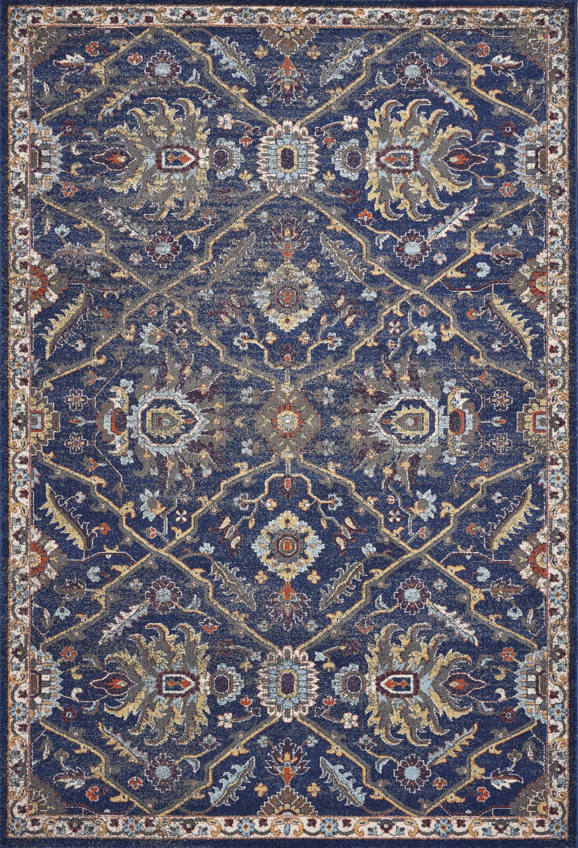 HomeRoots 3' x 5' Royal Blue Machine Woven Floral Traditional Indoor Area Rug