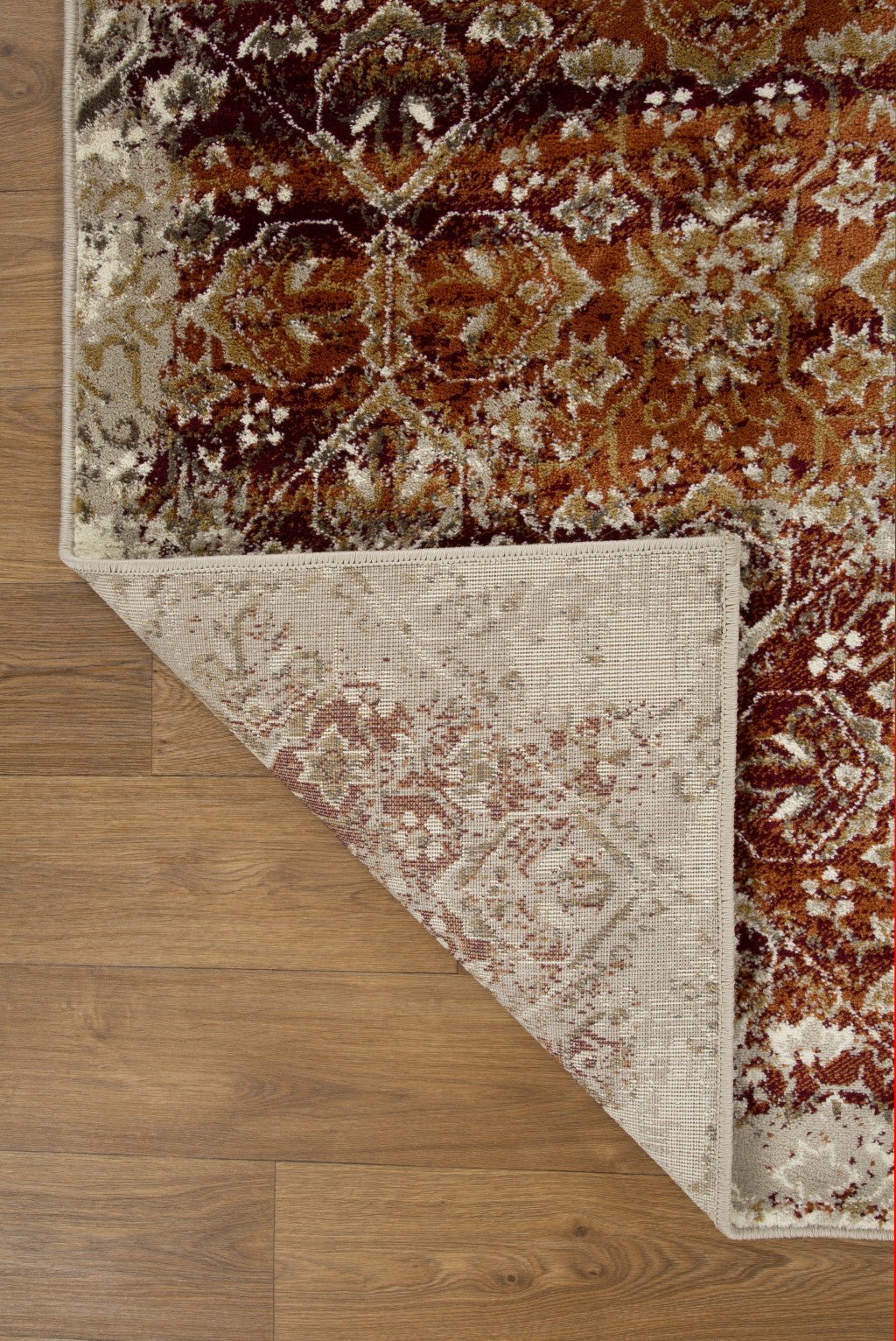 HomeRoots 3' x 5' Rust Ivory Distressed Diamonds Area Rug