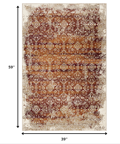 HomeRoots 3' x 5' Rust Ivory Distressed Diamonds Area Rug