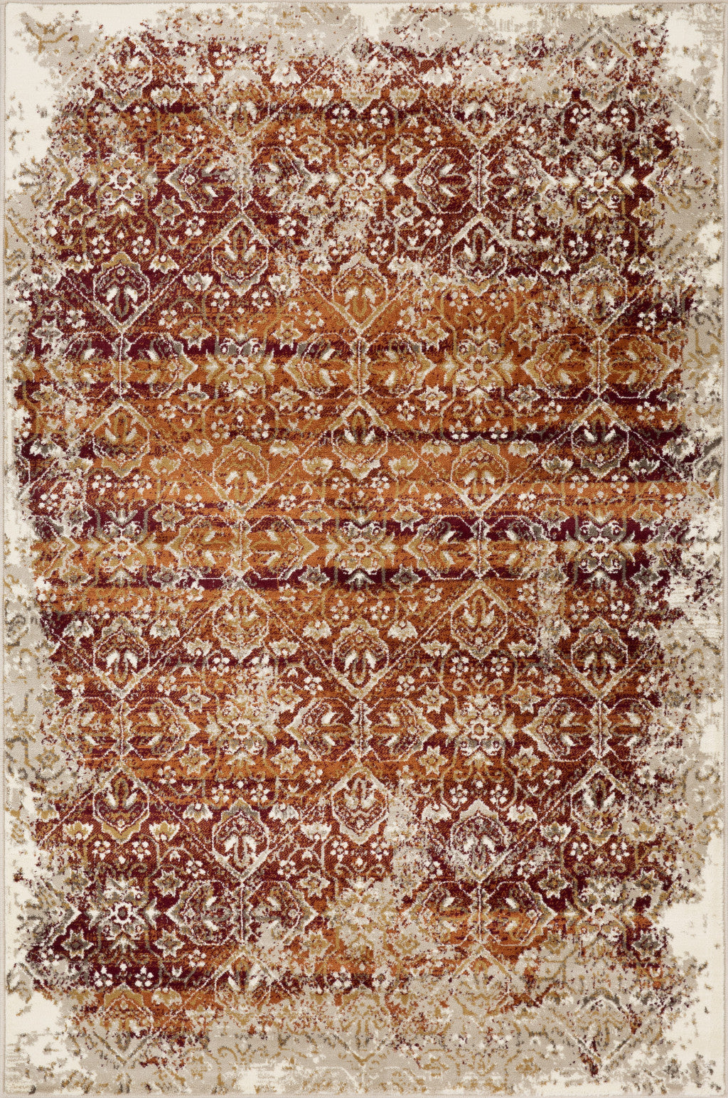 HomeRoots 3' x 5' Rust Ivory Distressed Diamonds Area Rug