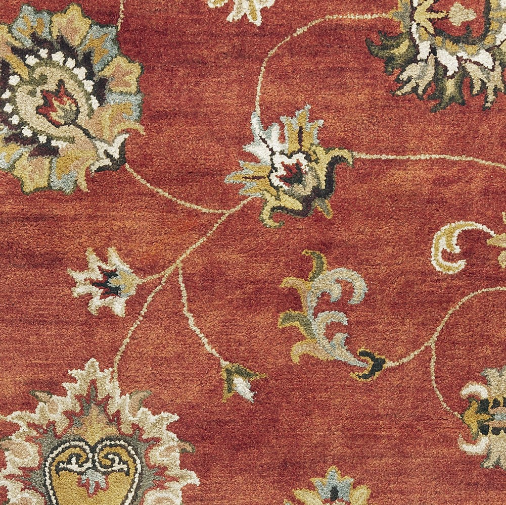 HomeRoots 3 x 5' Sienna Orange Hand Tufted Wool Traditional Floral Indoor Area Rug