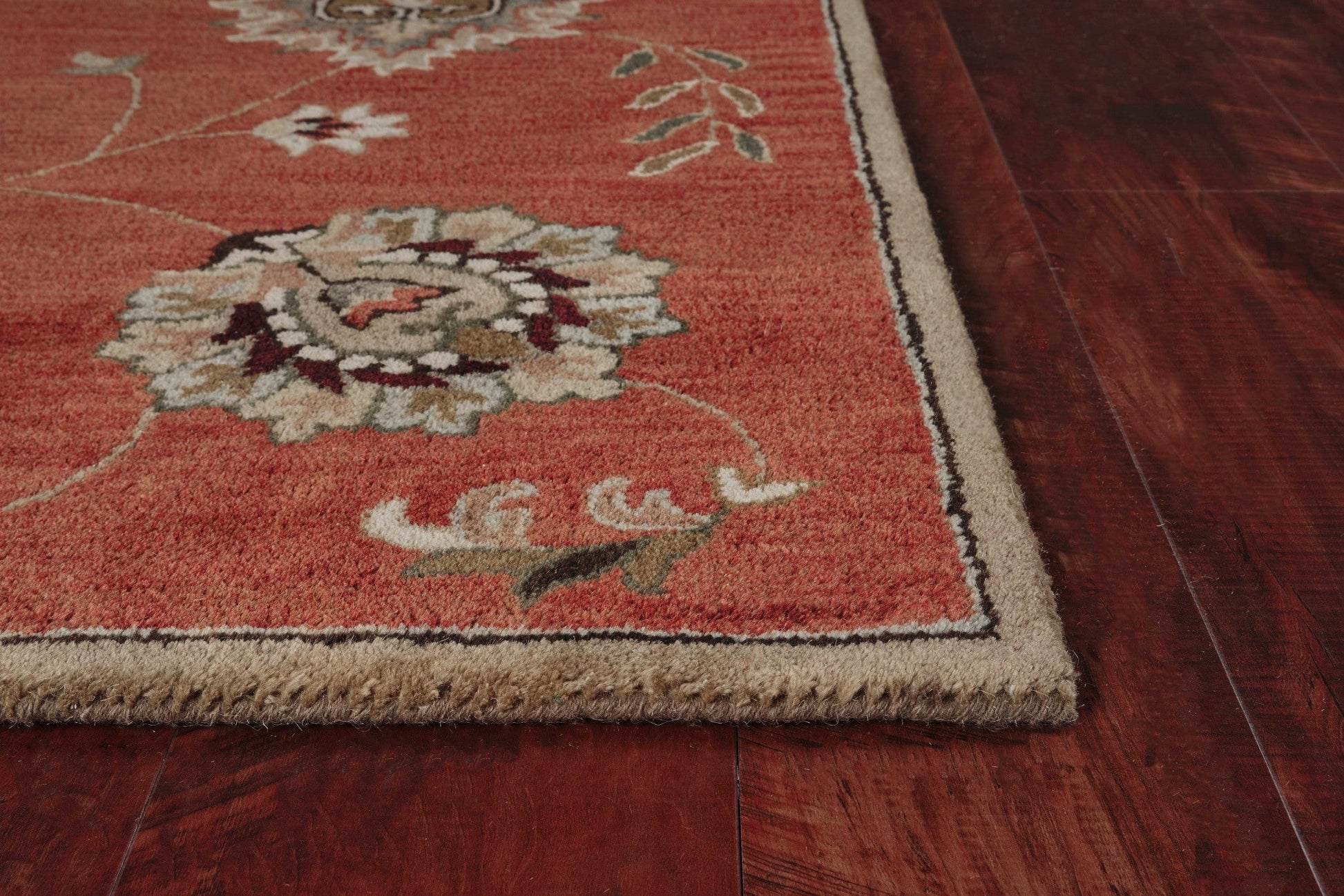 HomeRoots 3 x 5' Sienna Orange Hand Tufted Wool Traditional Floral Indoor Area Rug