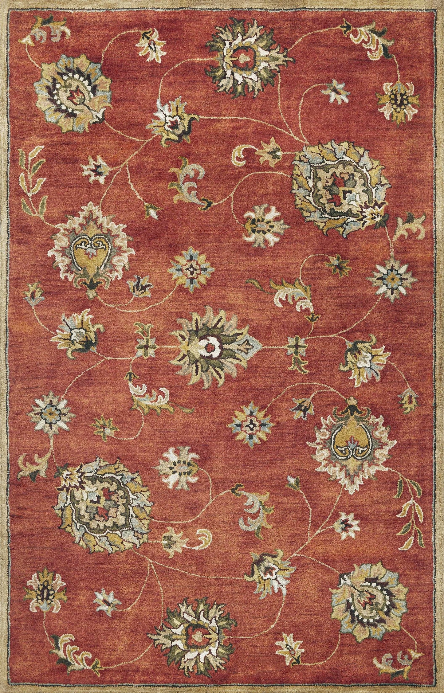 HomeRoots 3 x 5' Sienna Orange Hand Tufted Wool Traditional Floral Indoor Area Rug