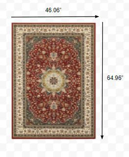 HomeRoots 3' x 6' Red Ivory Machine Woven Oriental Indoor Area Rug