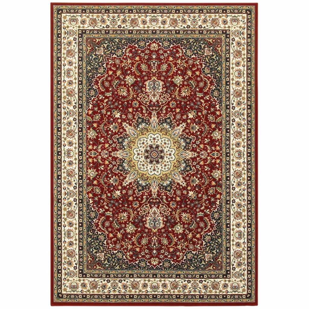 HomeRoots 3' x 6' Red Ivory Machine Woven Oriental Indoor Area Rug