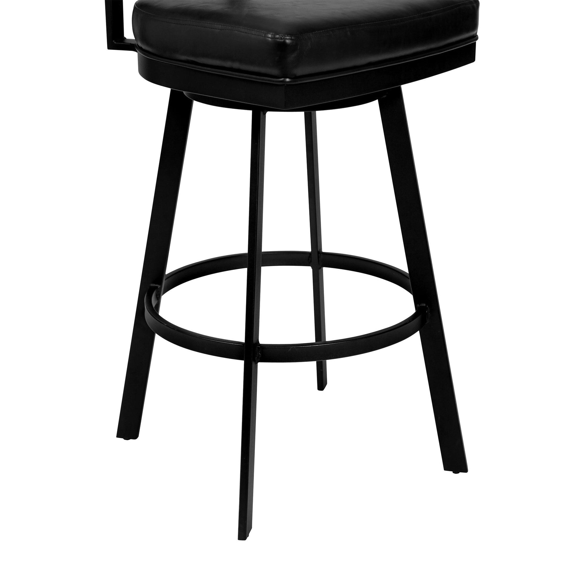 HomeRoots 30" Black Faux Leather Black Metal and Gray Walnut Open Back Swivel Bar Stool