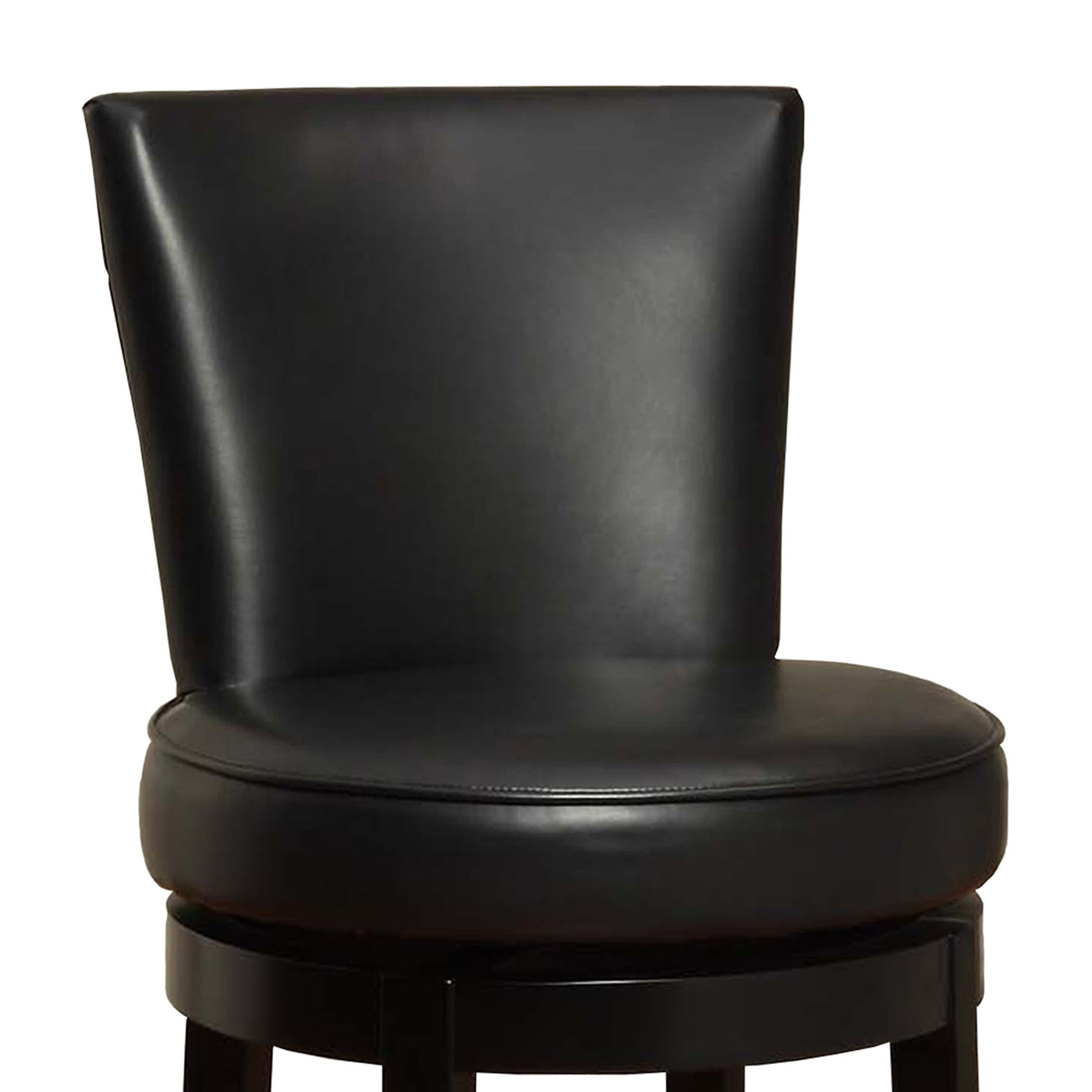 HomeRoots 30" Black Faux Leather Round Seat Black Wood Swivel Armless Bar Stool