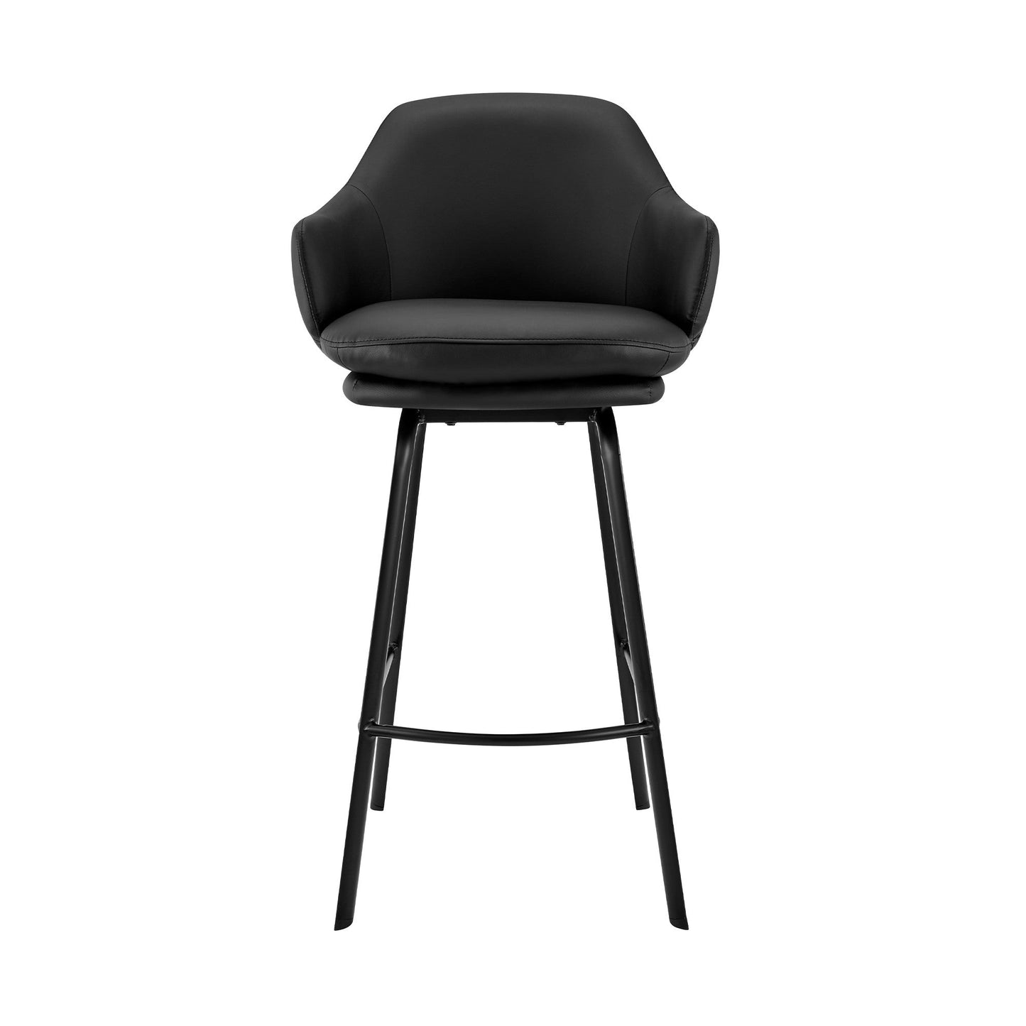HomeRoots 30" Black Faux Leather and Black Metal Swivel Bar Stool