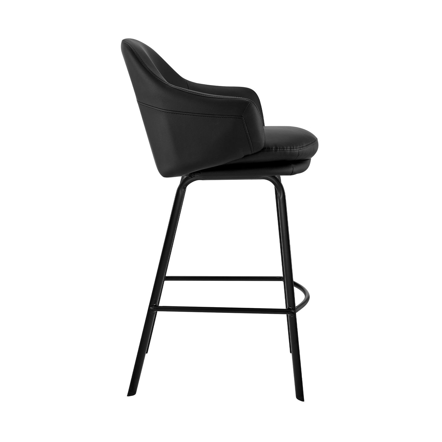 HomeRoots 30" Black Faux Leather and Black Metal Swivel Bar Stool
