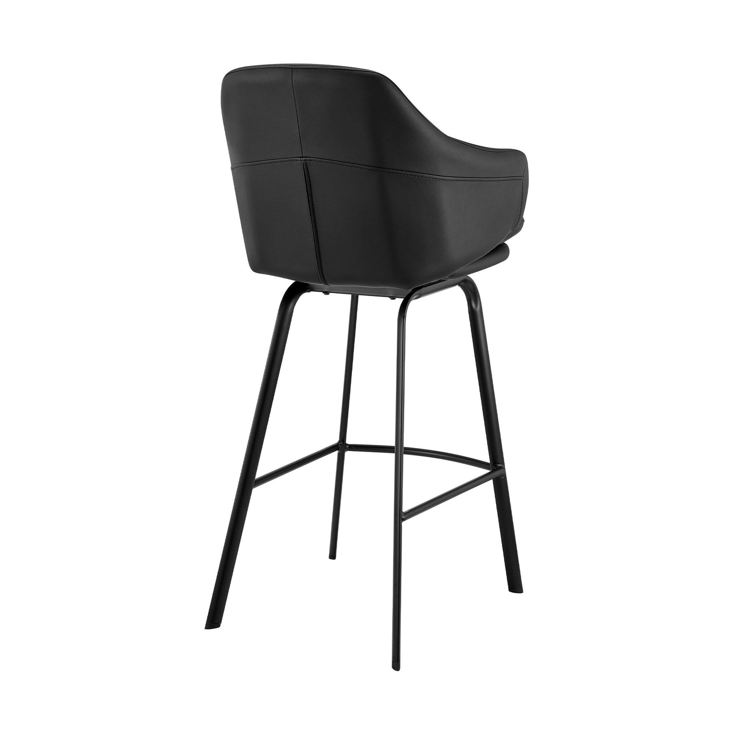 HomeRoots 30" Black Faux Leather and Black Metal Swivel Bar Stool