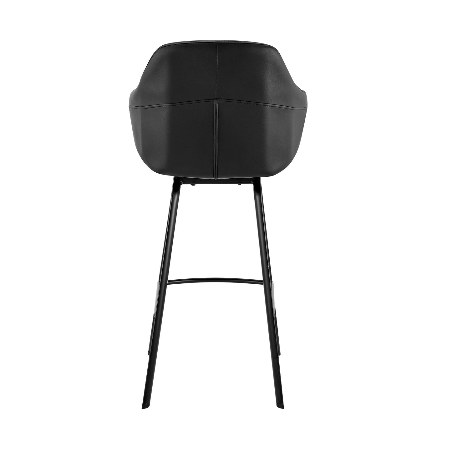 HomeRoots 30" Black Faux Leather and Black Metal Swivel Bar Stool