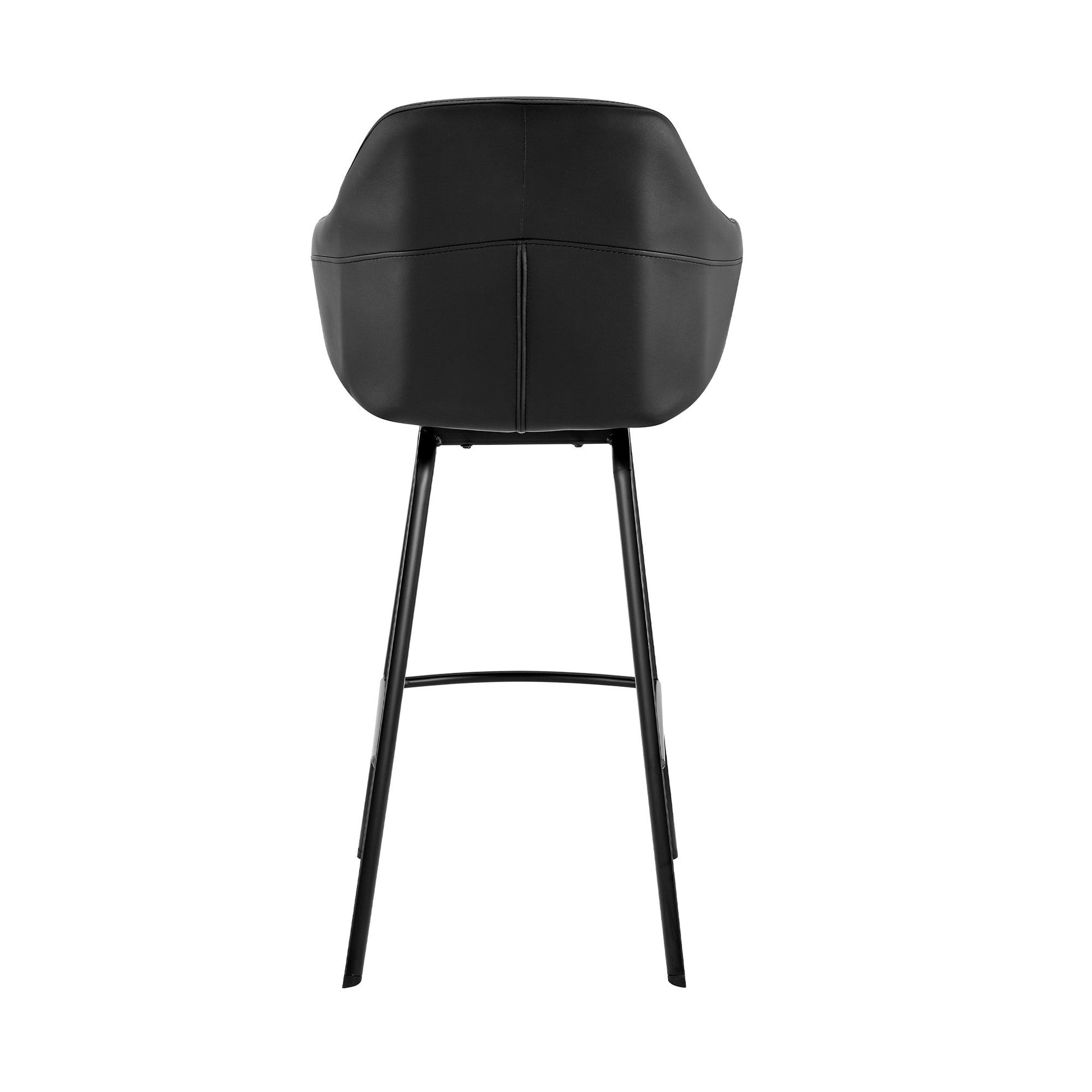 HomeRoots 30" Black Faux Leather and Black Metal Swivel Bar Stool