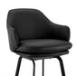 HomeRoots 30" Black Faux Leather and Black Metal Swivel Bar Stool