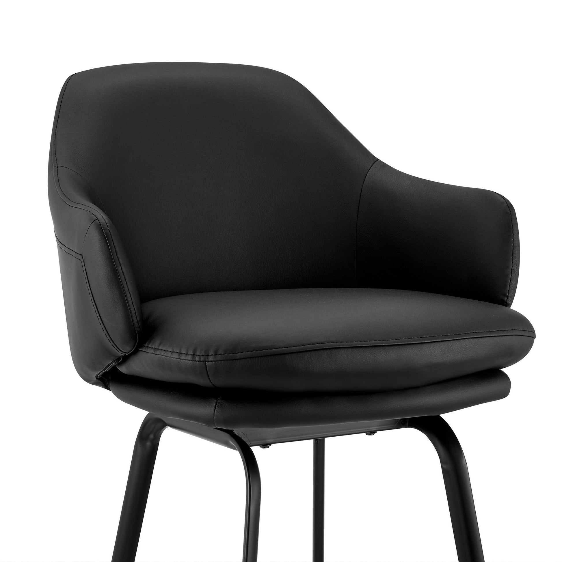 HomeRoots 30" Black Faux Leather and Black Metal Swivel Bar Stool