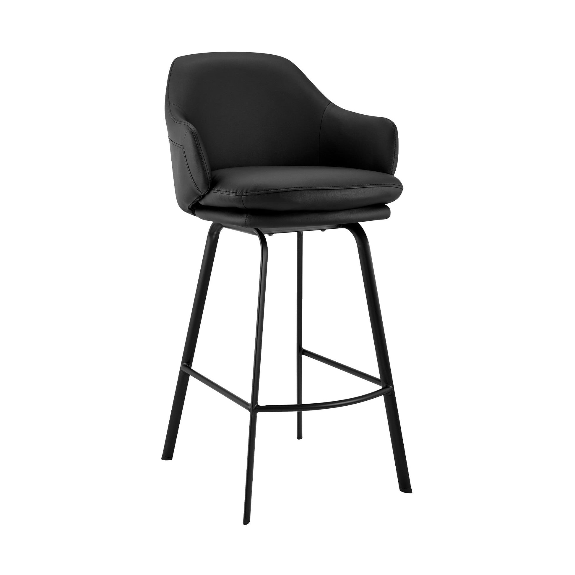 HomeRoots 30" Black Faux Leather and Black Metal Swivel Bar Stool