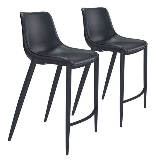 HomeRoots 30" Black Steel Low Back Bar Height Chairs in Set of Two